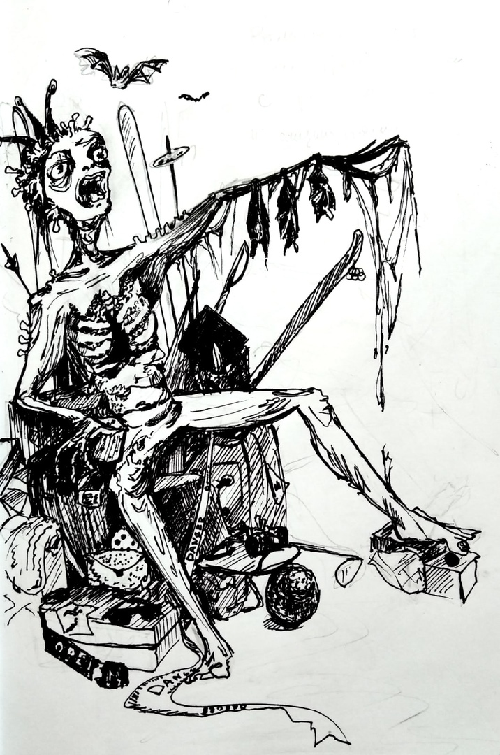 Коронавирус. Черная гелевая ручка. страничка художника: https://vk.com/gomomorphart