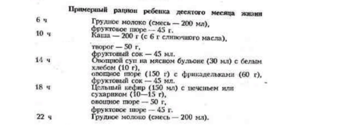 Меню для ребенка в 1 год