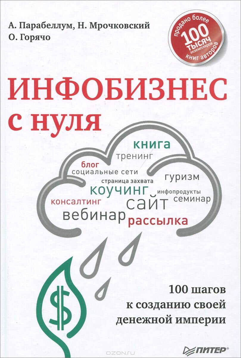Обложка  издания "Инфобизнес с нуля. 100 шагов к созданию своей денежной империи. Андрей Парабеллум, Николай Мрочковский, Олег Горячо"  - изображение интернет-магазина ОЗОН