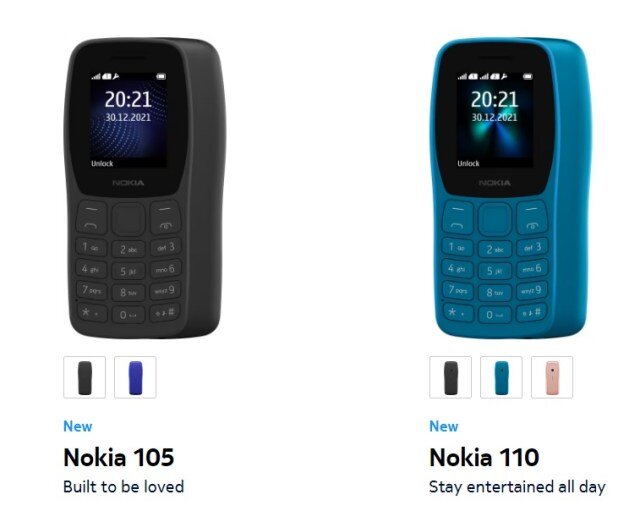 Nokia 105 и Nokia 110 образца 2022 года.