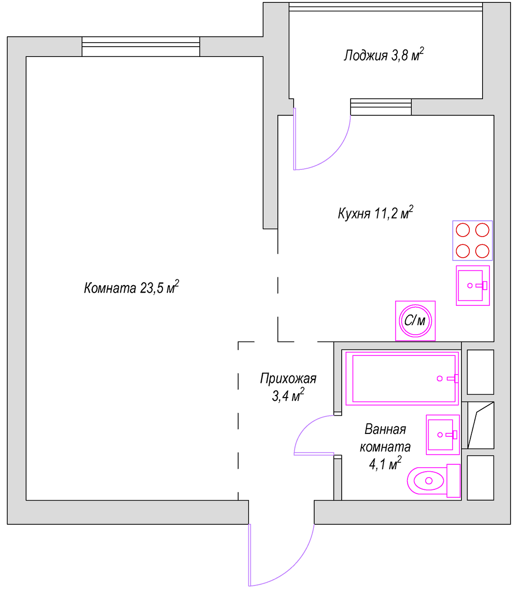 квартира 46 кв м планировка с 2 комнатами