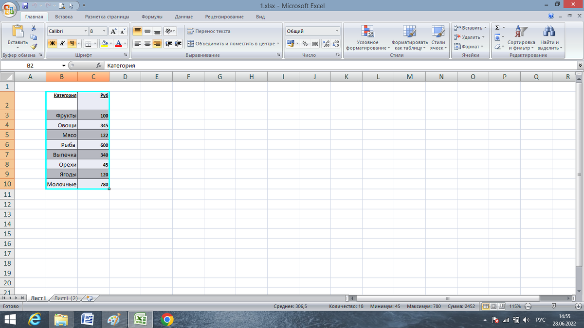 Простая таблица с данными