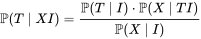 Картинка  с википедии. {P}(T | XI) — вероятность того, что теория T верна, при условии, что известно, что X и I верны