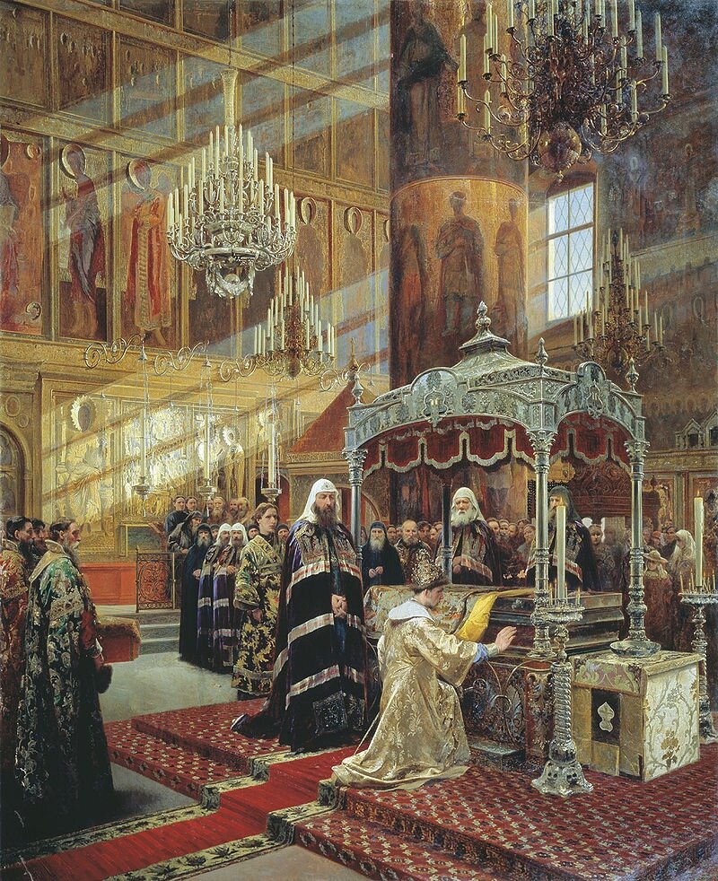 Алексей Михайлович и Никон перед гробницей святителя Филиппа. А.Д. Литовченко, 1886
