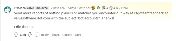 Комментарий VMcJohn на Reddit о волне бана CS: GO 