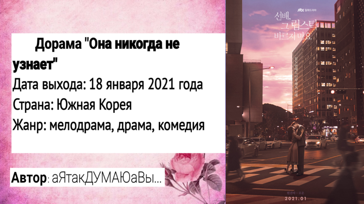 Коллаж создан автором этой статьи. В нем использован постер дорамы "Она никогда не узнает" 2021 года. Источник: https://www.kinopoisk.ru/picture/3578931/