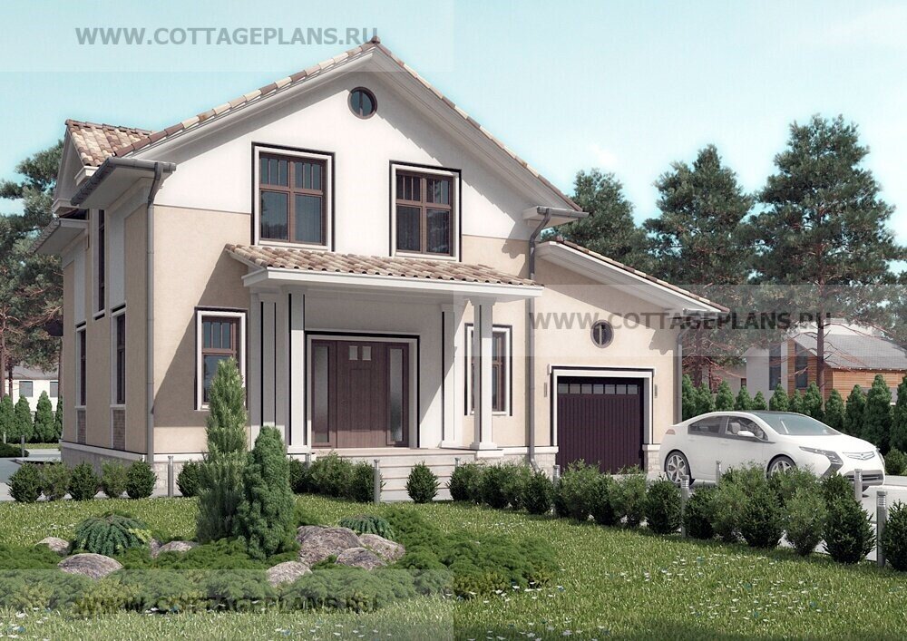 Вид на главный фасад. Источник изображения: канал автора проекта на Яндекс Дзен по адресу: https://zen.yandex.ru/id/5d832eb906cc4600ad431a6d. 