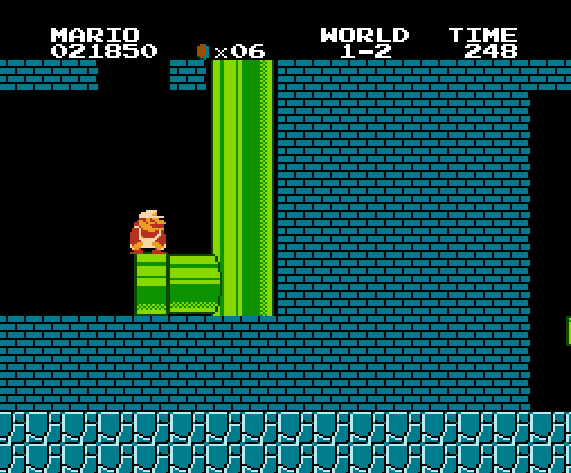 Самый известный баг на NES/Famicom/Денди. Чтобы попасть в скрытый мир -1, нужно немного потренироваться. Кадры из игры Super Mario Bros. 