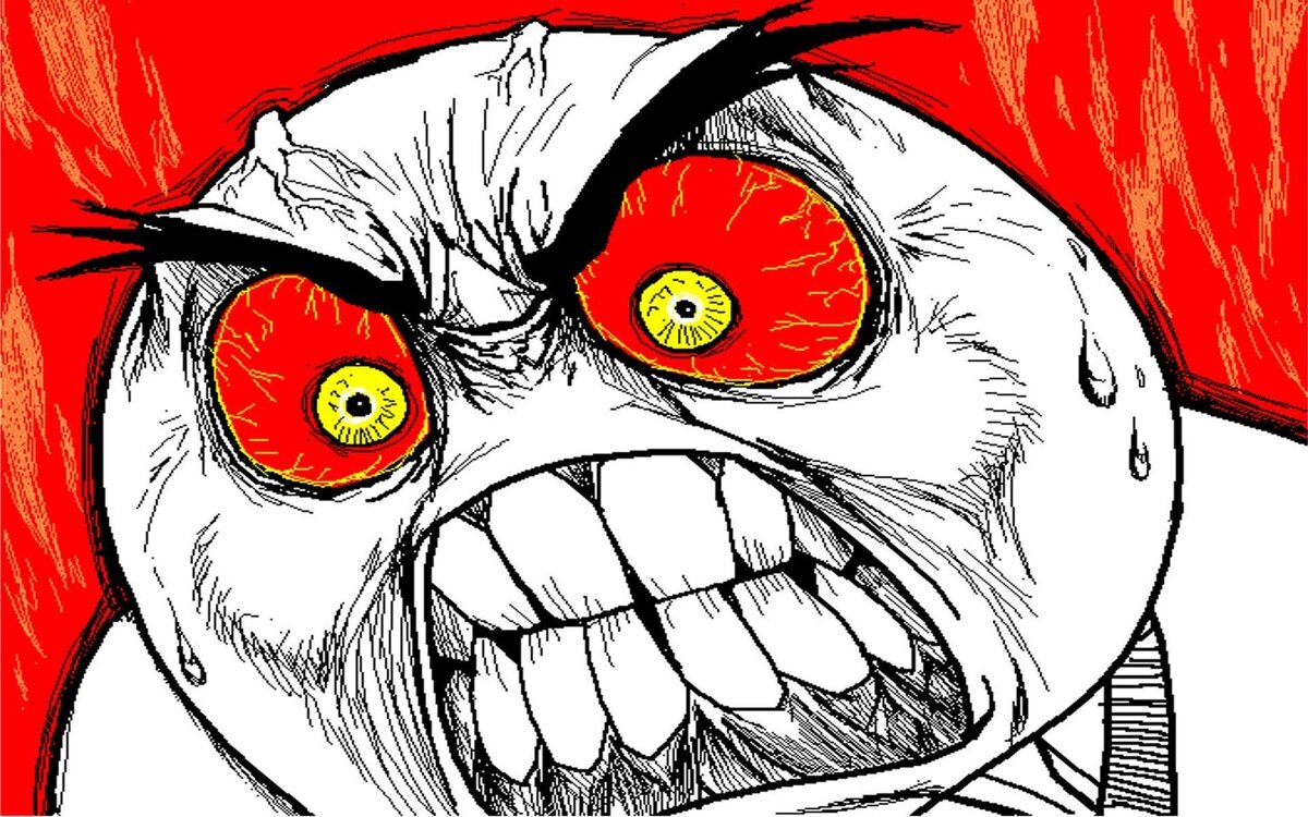Evil meme. Angry troll face. Evil mem.