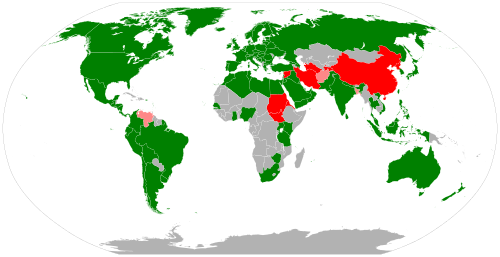 Карта мира, которая показывает состояние сервиса YouTube в разных странах на 2019 год:
  есть локальная версия YouTube;  есть локальная версия, был блокирован ранее;  был блокирован ранее;  частично заблокирован;  заблокирован.
