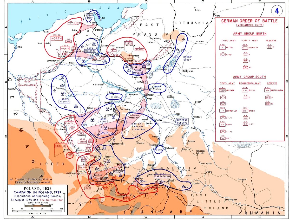 План немецкого нападения на Польшу в 1939 (карта военной академии США)