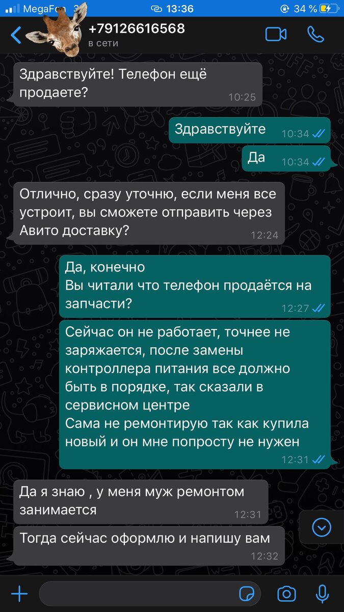 Скрин из личного приложения WhatsApp 