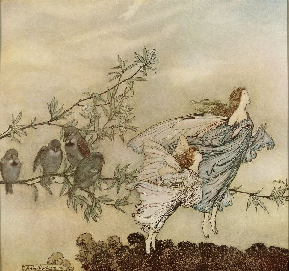 Маленькие феи на иллюстрации Артура Рэкхэма к сказке о Питере Пэне