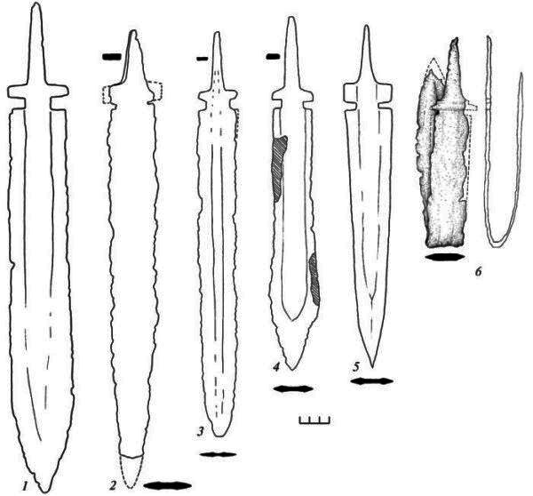 Мечи и кинжалы с вырезами, найденные в Карпатском регионе.