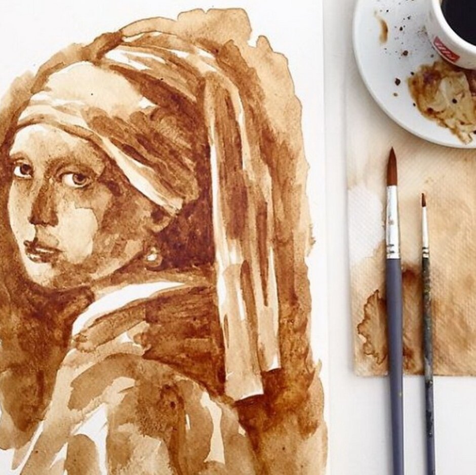 кофе в живописи. кофейные картины. кофейные картины. джулия бернарделли художник. кофейные картины.