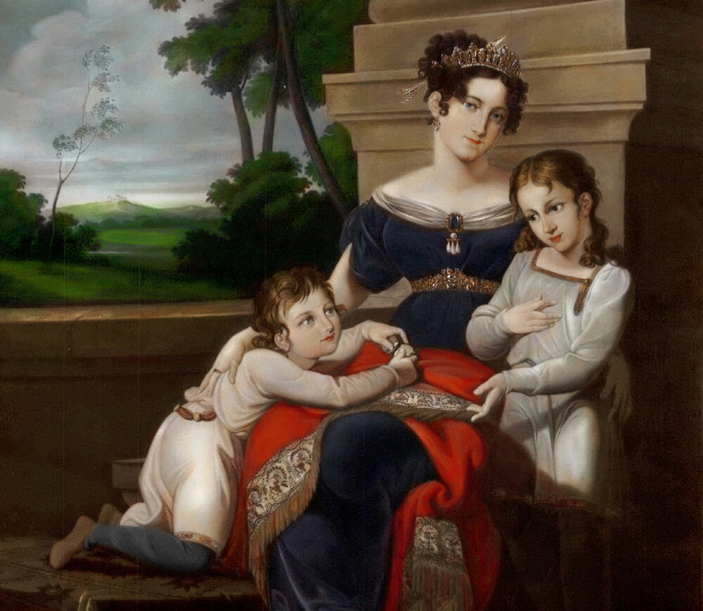 Луиза Саксен-Кобургская с сыновьями Эрнестом и Альбертом, 1824 г. худ. Л. Долл