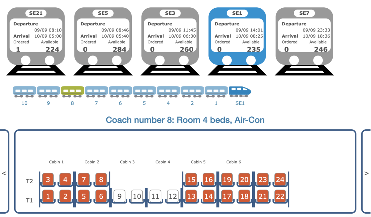 Выбор вагона и места на сайте вьетнамских ж/д