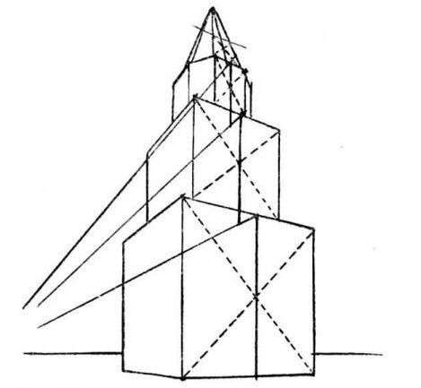 Рис. 2. Построение разреза на перспективном изображении здания