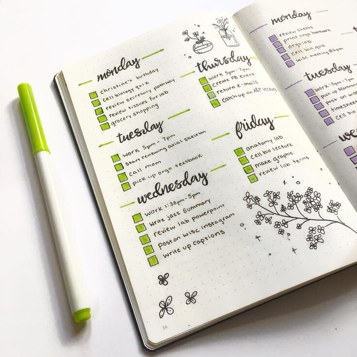 Один из вариантов bullet journal 