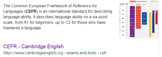 Cкриншот найденого поисковым запросом CEFR с помощью Google