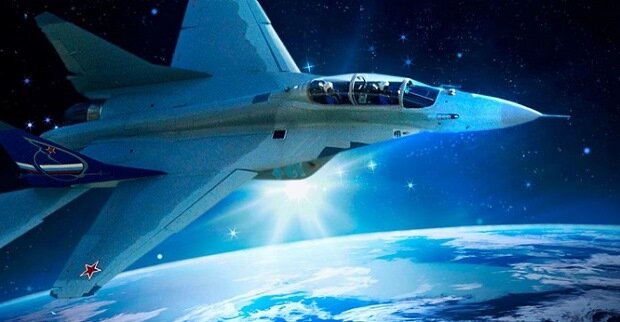 Истребитель в космическом пространстве, иллюстрация