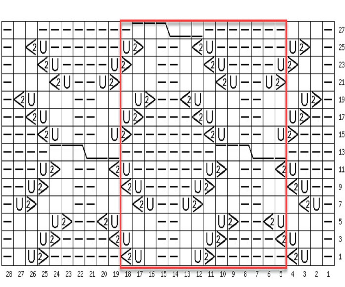 Вязание спицами 2023. Узор спицами на 14 петель. Узор спицами раппорт 14 петель. Раппорт узора спицами. Ажурный узор раппорт 14 петель.