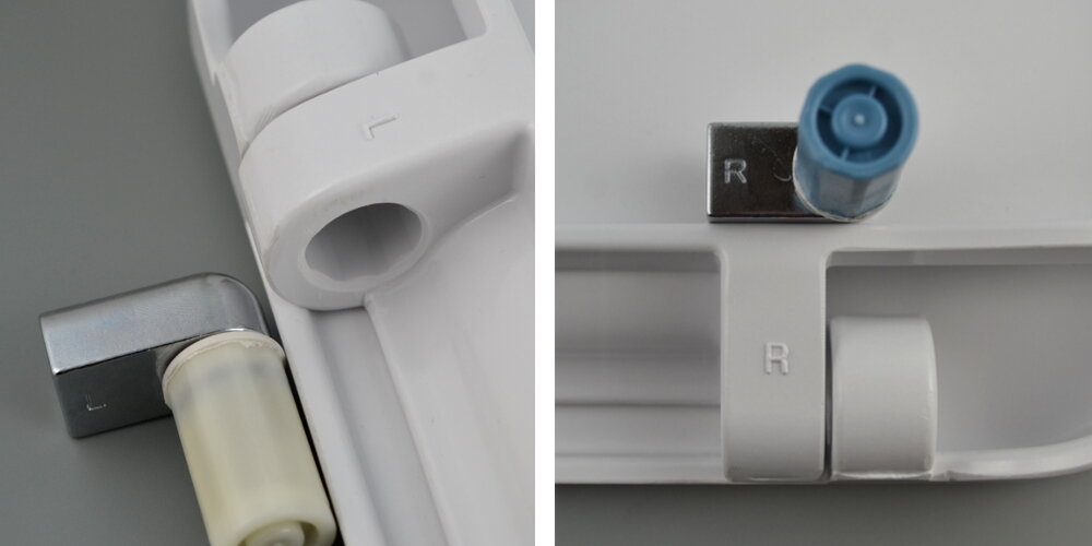 При установке нужно соблюдать маркировку "R" и "L" на сиденье и на вкладышах