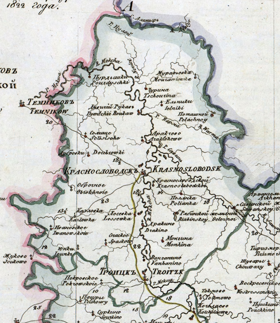 Обзорная карта Краснослободского уехжа 1800 года
Источник: http://www.etomesto.ru/img_map.php?id=5437