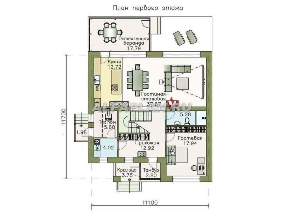 Проект дома 347A «Седьмая высота», лестница в центре, 220м2, 4 спальни |  Популярные проекты домов Альфаплан | Дзен