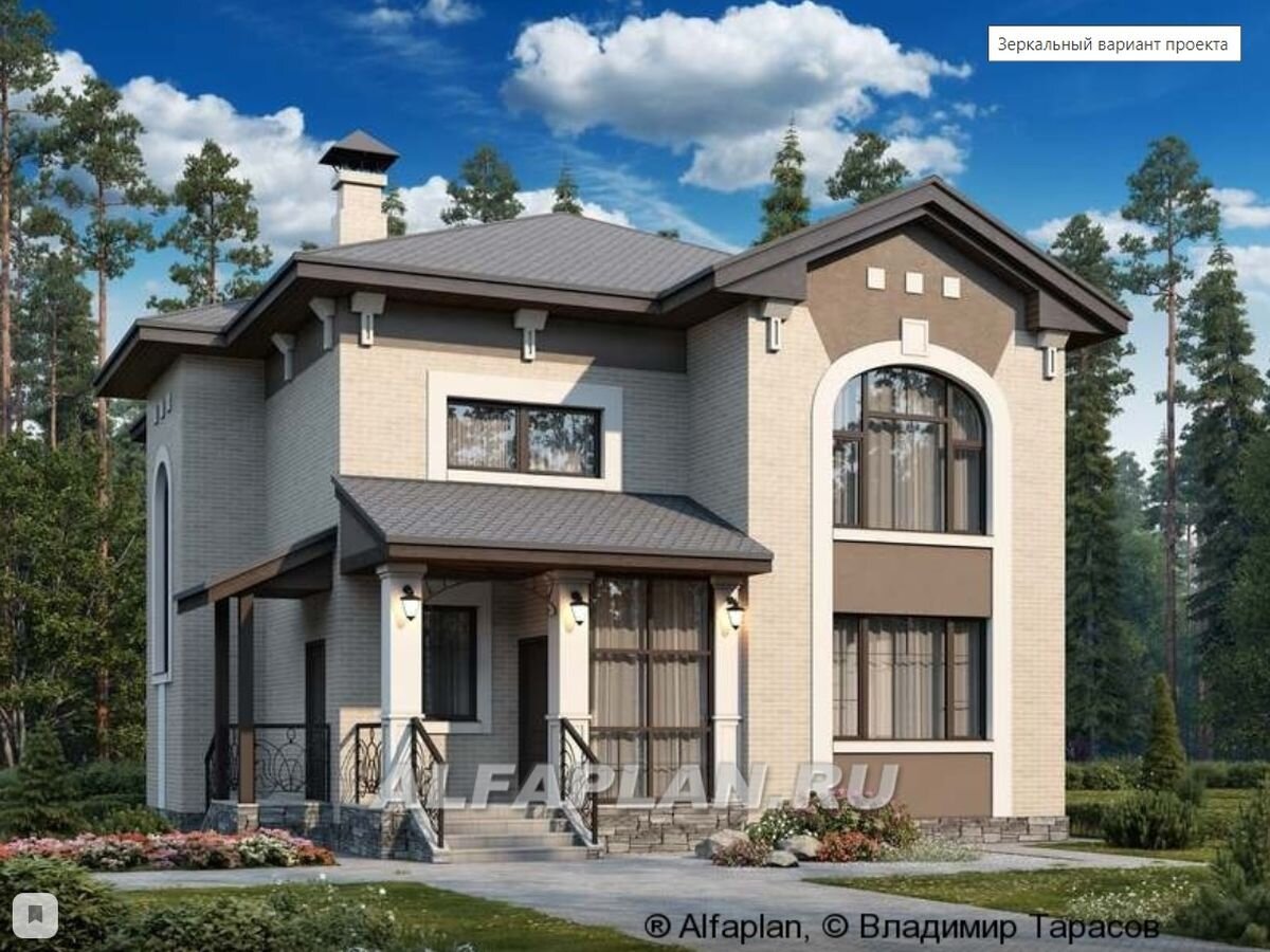 Проект загородного дома по проекту "Северная корона" 193А, зеркальный вариант планировки дома