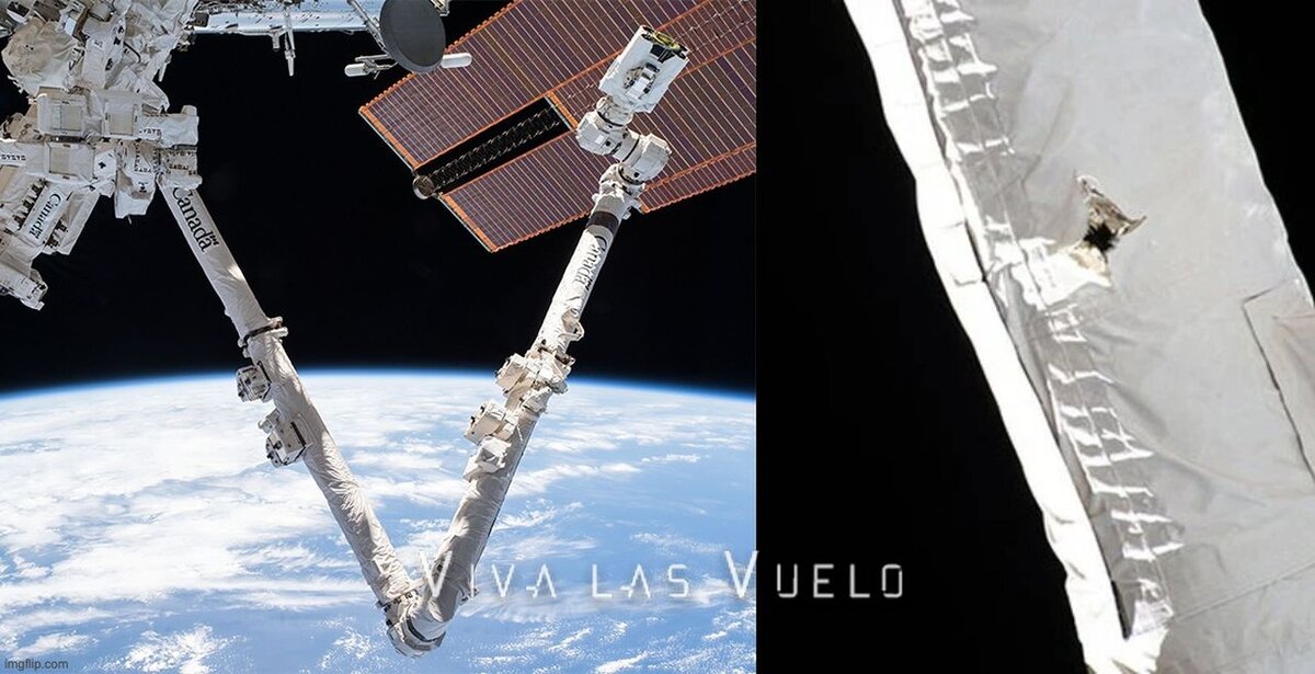 Рука Canadarm 2 с повреждением в обшивке