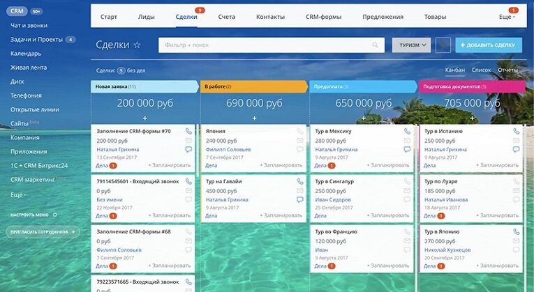 CRM Битрикс24. Вкладка со сделками.