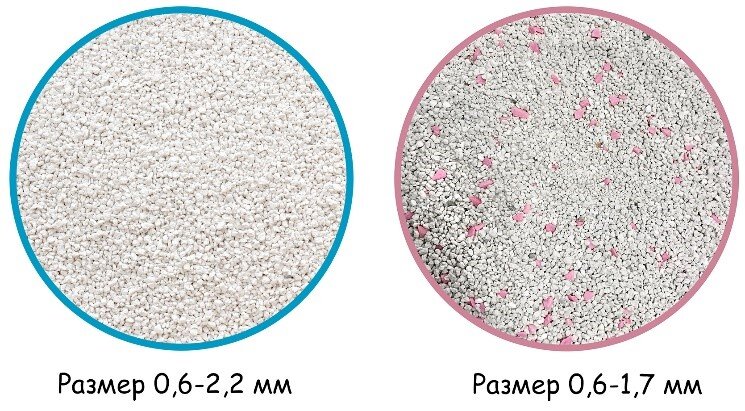 На фото – бентонитовые гранулы для взрослых кошек CAT STEP Compact White и для маленьких котят CAT STEP Compact White Baby Powder.