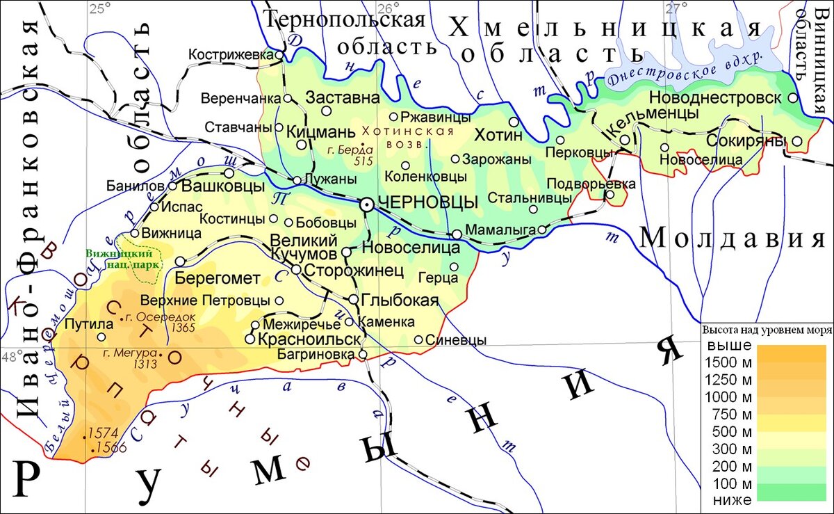 Карта украины с высотами над уровнем моря