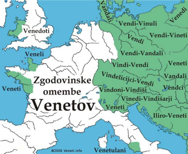 Историческое упоминание венетов. Словенская карта.