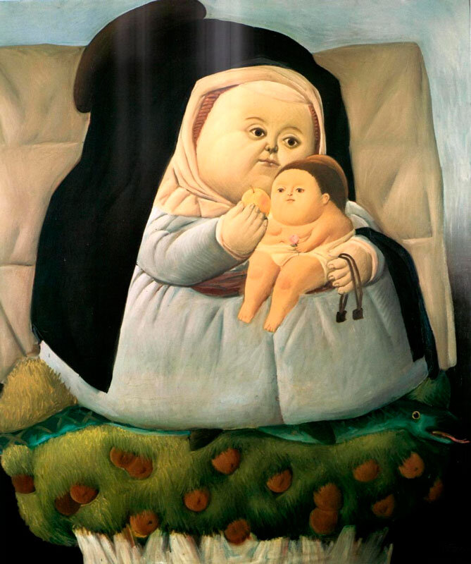 Фернандо Ботеро.  Мадонна с младенцем, 1965