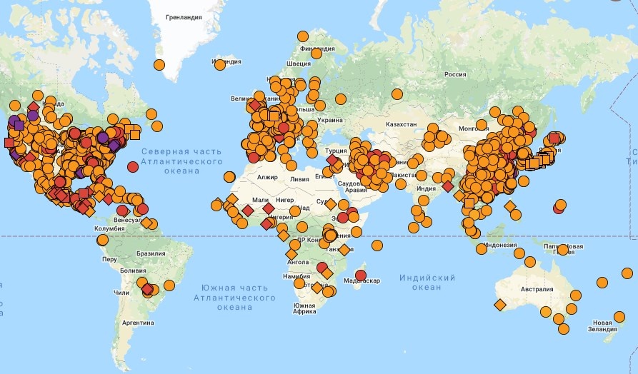 Карта распространения коронавируса в мире