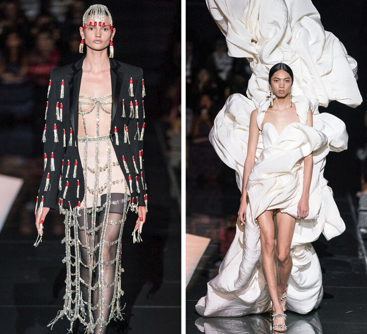 Готье haute couture 2021-2022. Совершенная мода. Образ в вертикальную и горизонтальную полоску. Мода на традиции. Совершенная мода.