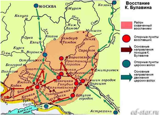 Карта восстания Кондратия Булавина