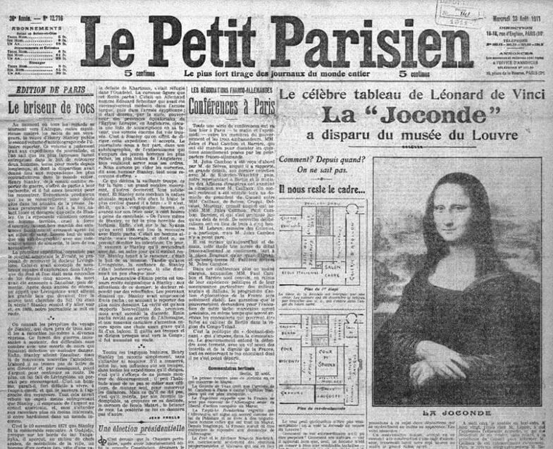Новость о краже «Моны Лизы» в газете Le Petit Parisien