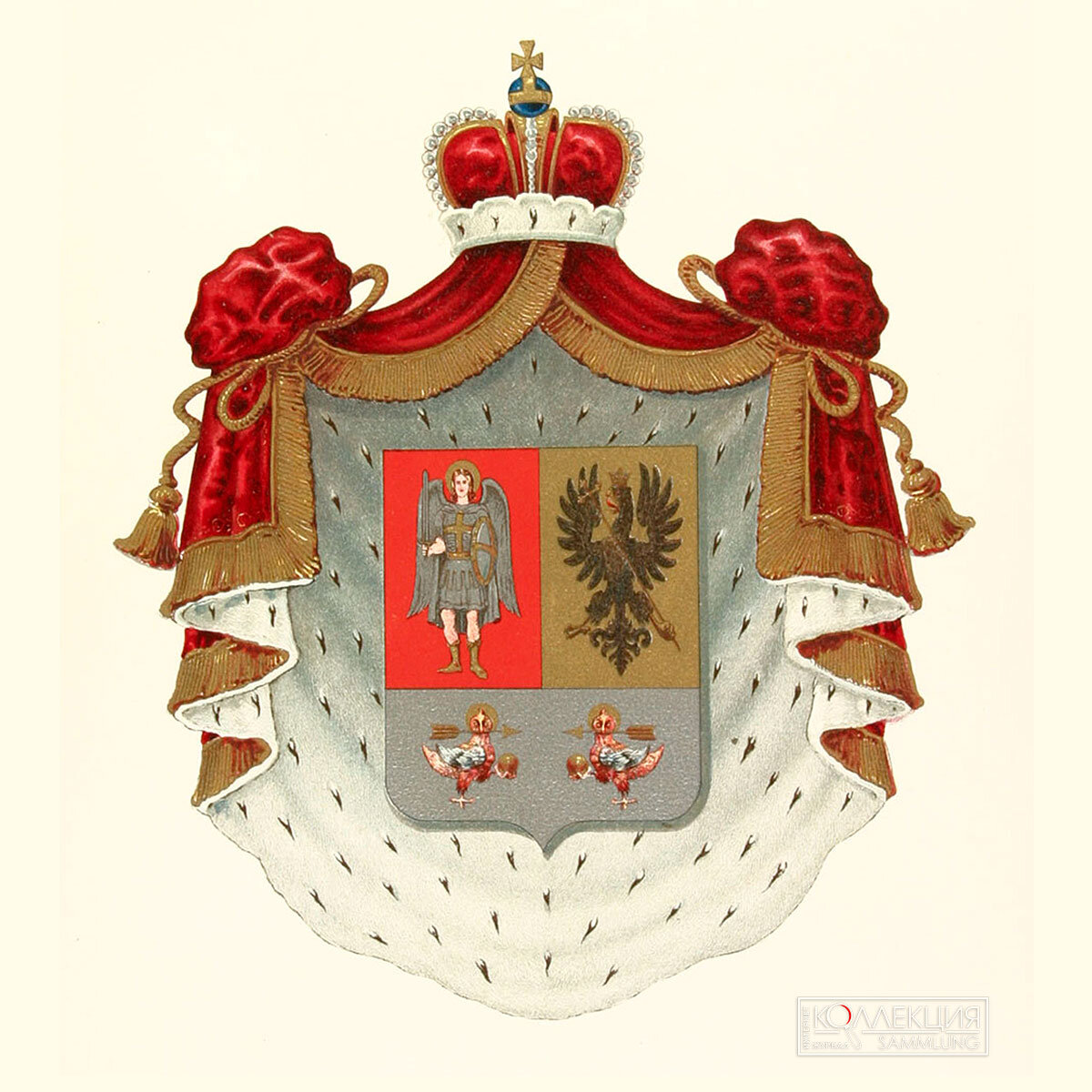 Рисунок герба князей Оболенских. Размещен в издании «Гербовник Всероссийского дворянства». 1906 год