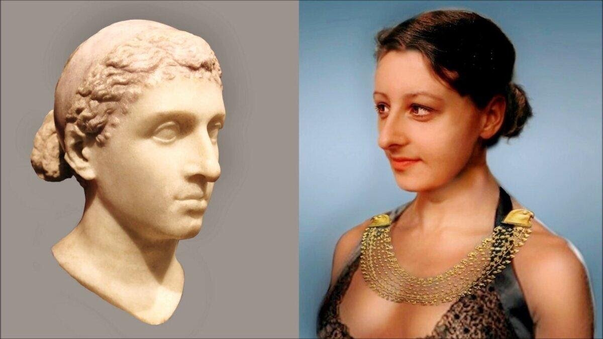 Бюст I в. до н.э. и современная реконструкция внешности Клеопатры.