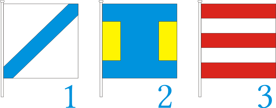 Флаги "1", "2" и "3" японского свода сигналов.