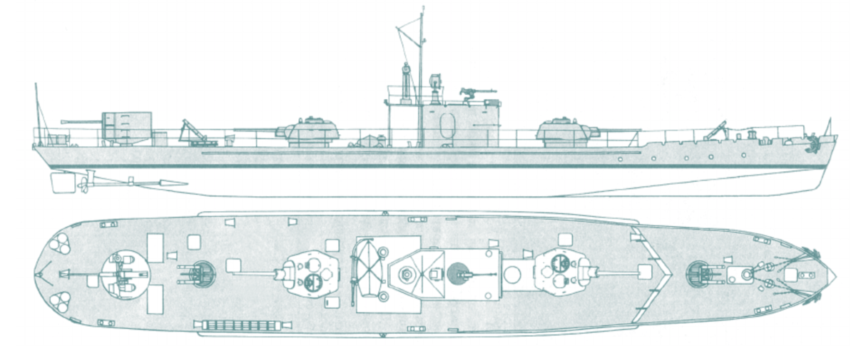 Чертеж морского бронекатера, вооруженного минометами. Рисунок: Андрей Лукошков