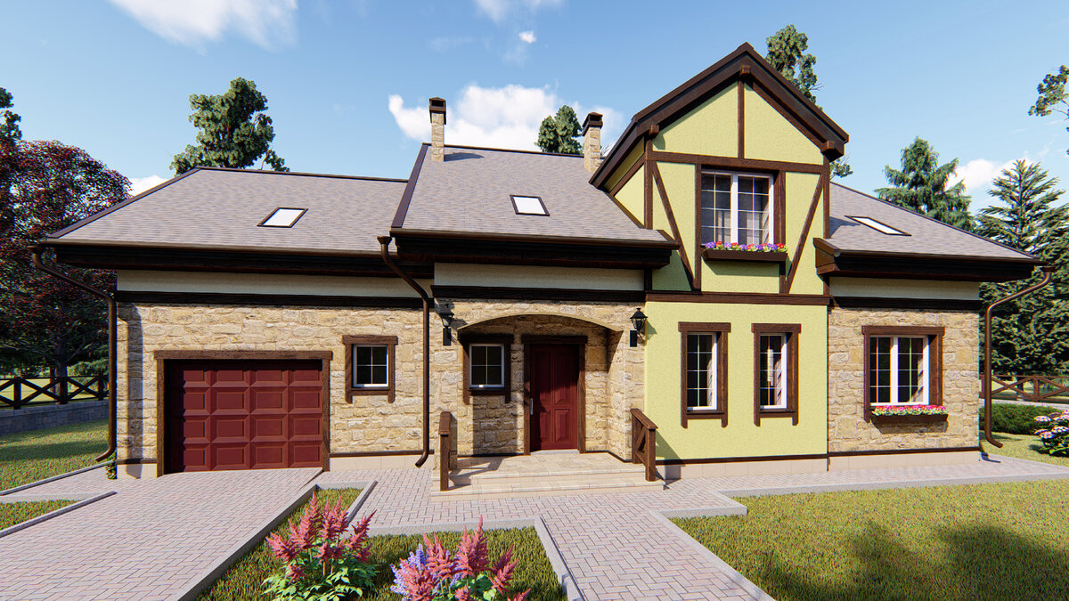 Дом из газобетона в стиле фахверк