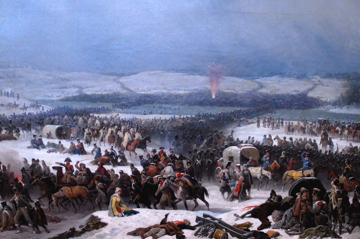 Переправа войск Наполеона через Березину. Худ. Януарий Суходольский (1859).