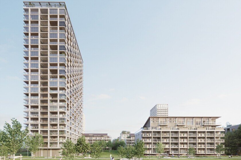    Так выглядит Ban. С виду обычная многоэтажка. Рядом с небоскребом располагается еще одно жилое здание. Оно тоже сделано с применением дерева. Фото: New Atlas