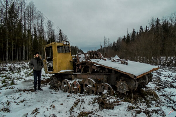 Поехали в деревню, а нашли оставленный в лесу валочно-трелёвочный трактор ТДТ-55?