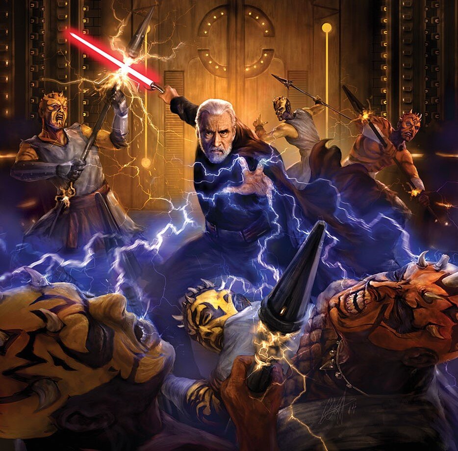 Граф Дуку побеждает забраков с помощью "молнии силы"