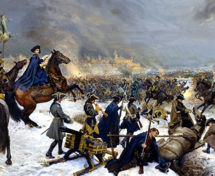 Шведы при Нарве (1700). В этом сражении наш сановник попадает в плен. Художник: Михаил Шаньков